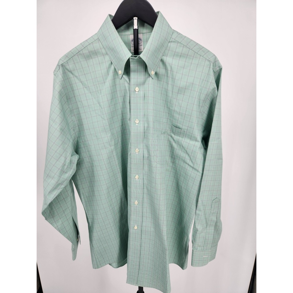 Brooks Brothers Mens Non-Iron Plaid Button Down Shirt Green Purple Size Medium